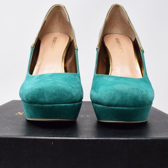Sole Society So Annalise High Heels 7M Emerald Green Gold Closed Toe Pumps Sexy - Picture 2 of 15